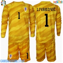 Camisa de time de futebol Croácia Dominik Livakovic #1 Goleiro Replicas 1º Equipamento Infantil Europeu 2024 Manga Comprida (+ Calças curtas)